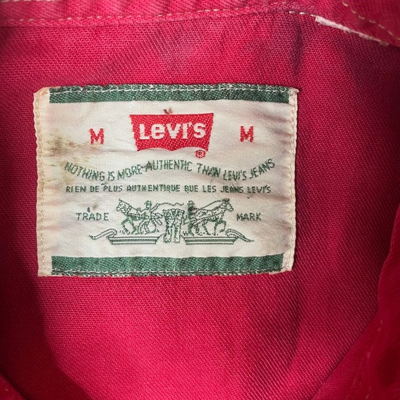 Levi Strauss Western Denim Shirt Red Long Sleeve Pearl Snap Men's Medium - Picture 3 of 5